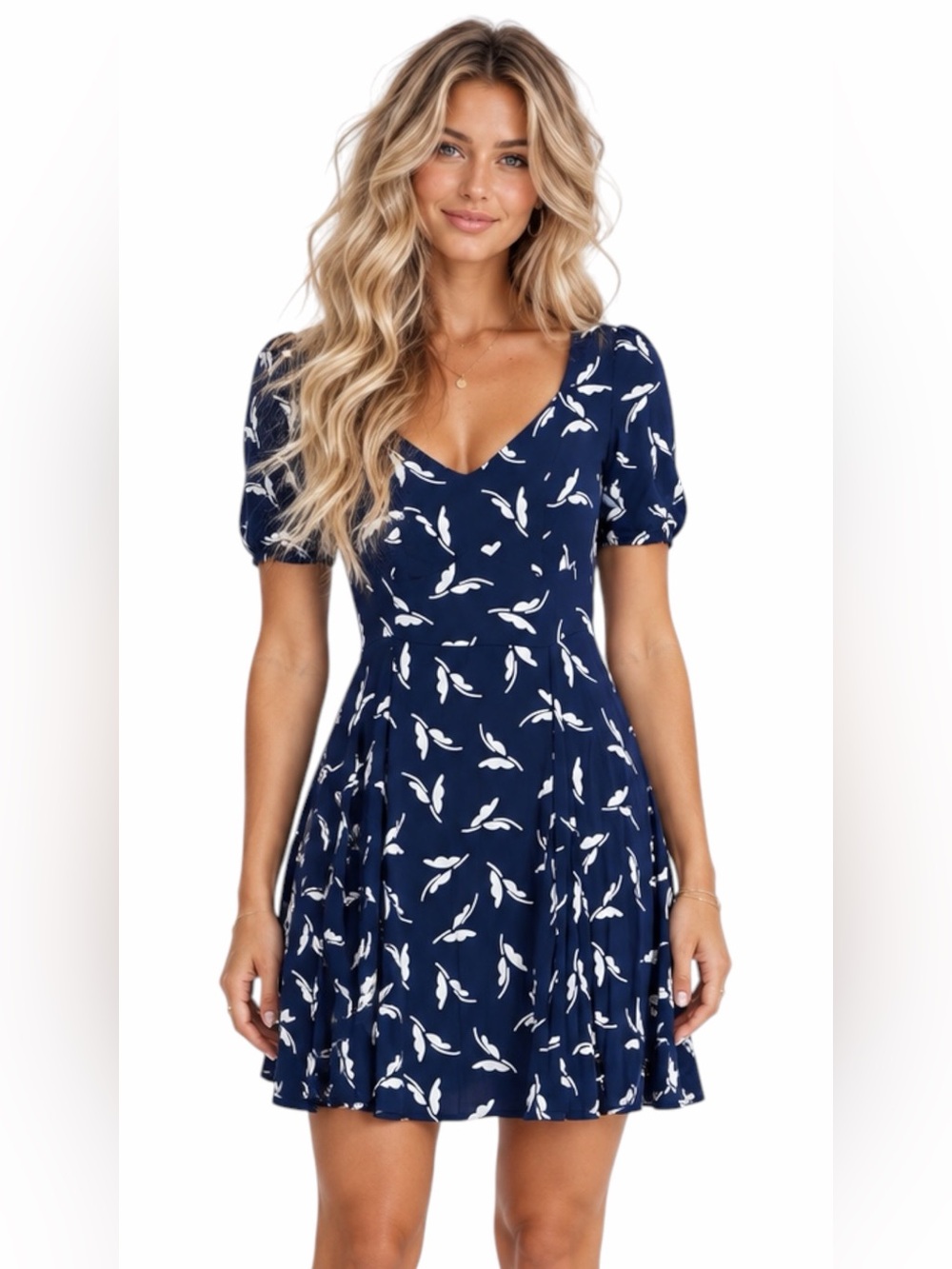 Anthropologie | Maeve - Fern Ruched Dress – Navy White Fit & Flare – Sz. 0